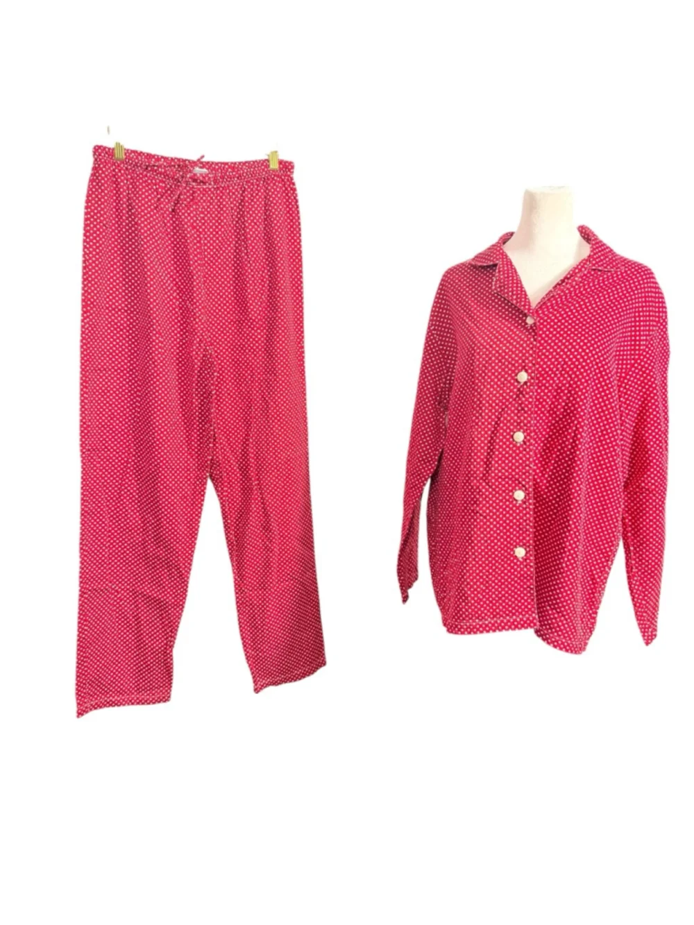 Size M Allison Rhea Red White Polka Dot 2 Pc PJ Cotton Pajama Set Pants LS top